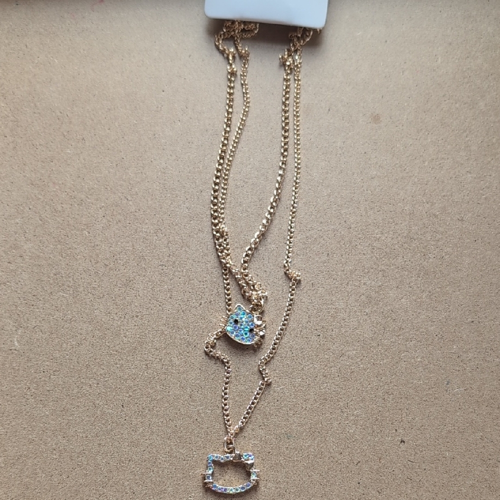 Gold and AB Layered Necklace with Crystal Pendants